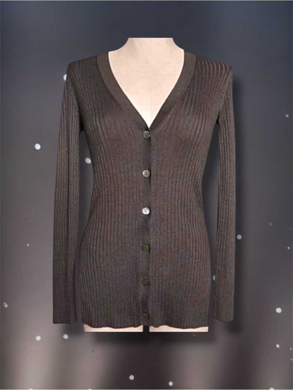 💕VINCE Ribbed V-Neck Button Down Long Sleeve Cardigan Sweater • BROWN • SMALL
